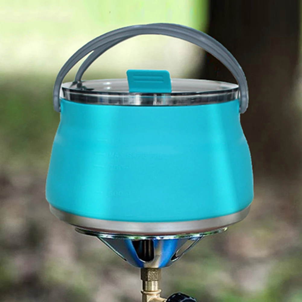 

1L Camping Kettle Portable Travel Kettle Stainless Steel Bottom with 1 Foldable Cup and 1 Bowl Camping Cook Pot Excellent Gift