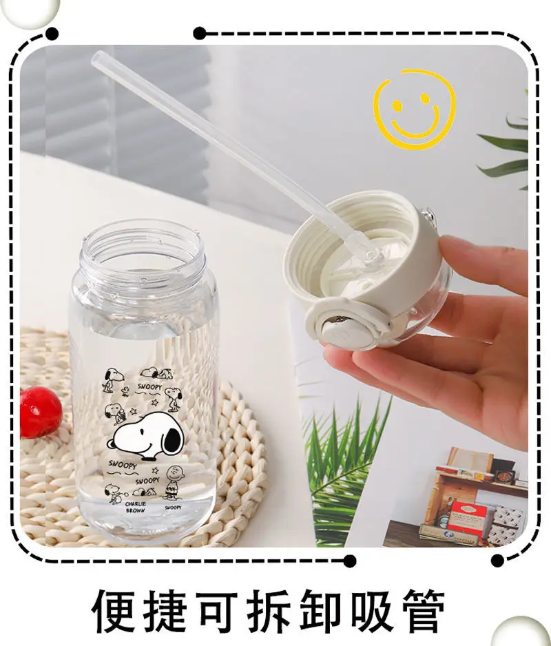 2023 New Kawaii Snoopy Straw Thermos Cup Simple and Fresh Artistic Female  Student Ins Cup Cute Cartoon Creative Water Cup