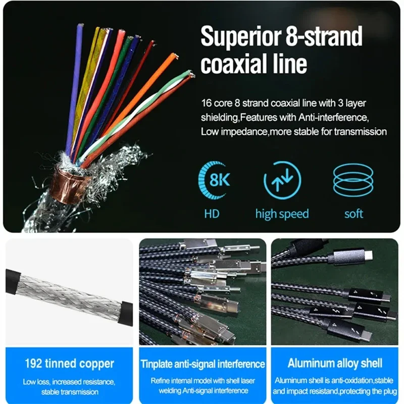 Thunderbolt 4 동축 케이블 USB4 PD100W USB C-Type C 고속 충전 40Gbps 데이터 케이블 8K@60Hz eGPU iPad Macbook Pro Air USBC용