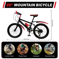 Vélo pour enfants de 20 pouces, pour garçons et filles âgés de 8 à 12 ans, vélo de montagne vtt, vélo de ville à 7 vitesses, GREB/ROUGE 6