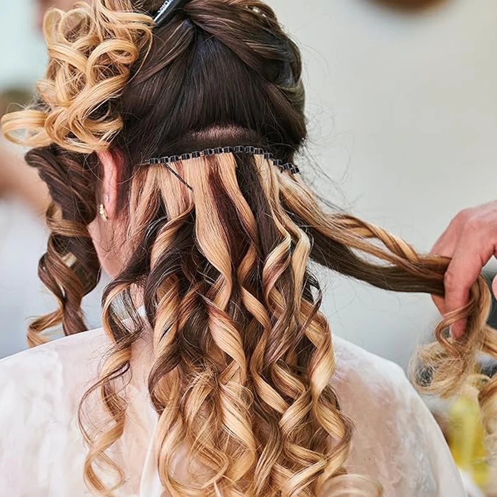 헤어 익스텐션 비즈 도구 키트, 익스텐션 마이크로 풀링 니들, 루프 스레더 및 200개 실리콘 라이닝 마이크로 링