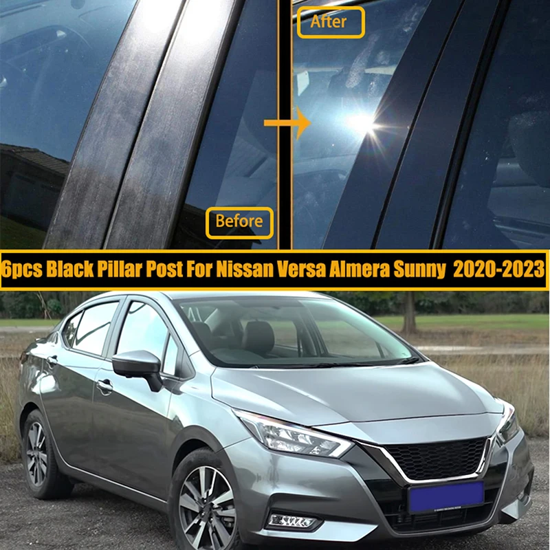 6Pcs Car Window Pillar Posts Trims Sticker Black for Nissan Almera Versa Sunny 2020 2021 2022 2023 Auto Exterior Accessories