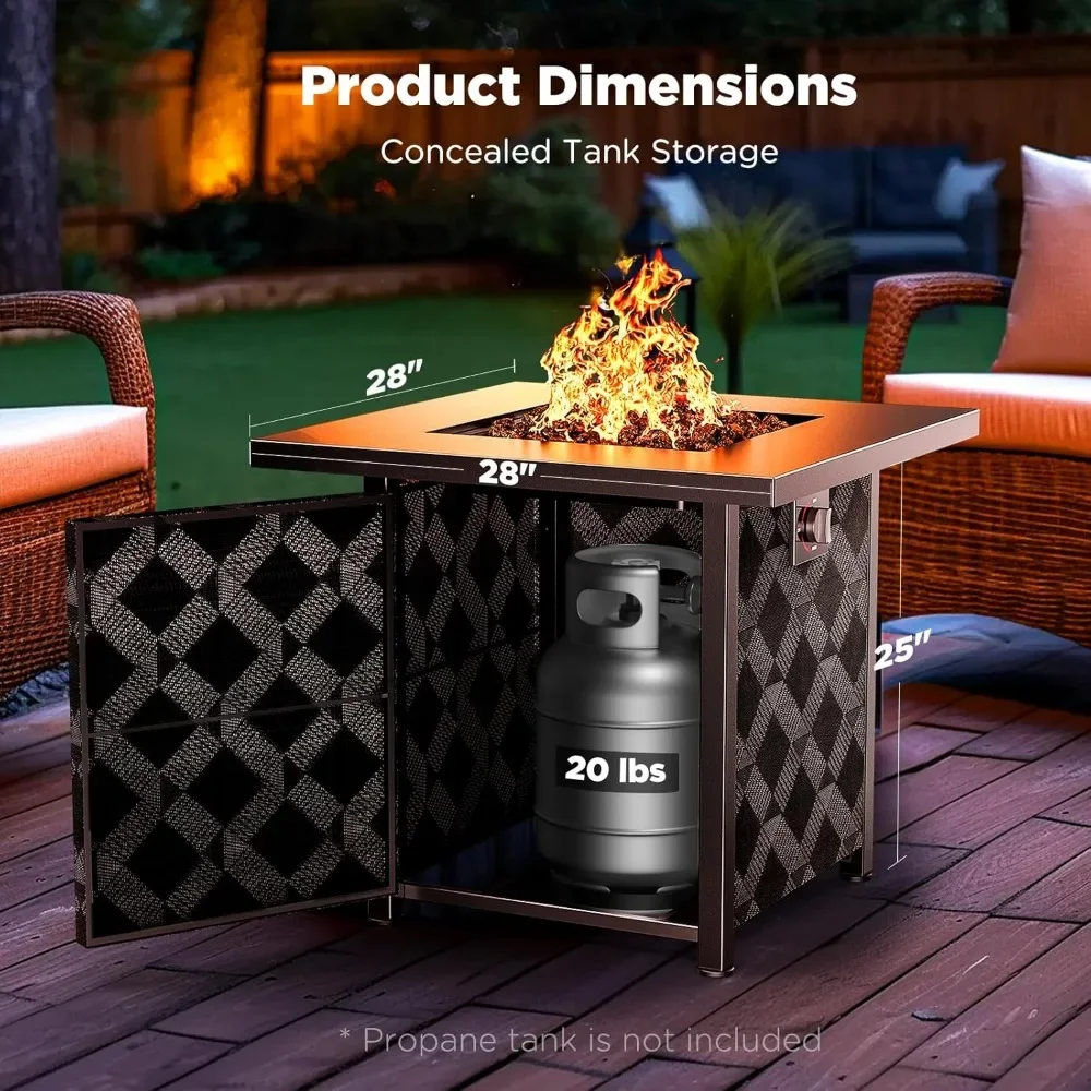 Propane Fire Pits 28&Prime; Outdoor Gas Fire Pit, 50,000 BTU Square Pit Table with Lava Rocks,for Outside Patio, Parties,Backyard