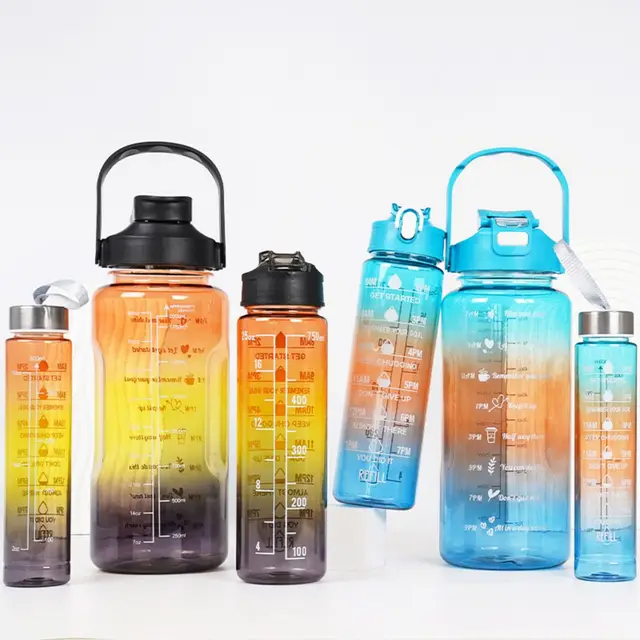 Gradient Plastic 3-IN-1 Water Bottle Set with Measurement Scale Large Capacity Drink Bottle Outdoor Sports Camping 5