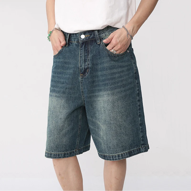 Men Jeans Denim Pants Summer Jeans Shorts Denim Shorts IEFB Summer Denim Shorts Men's Loose Korean Style Retro Short Jeans