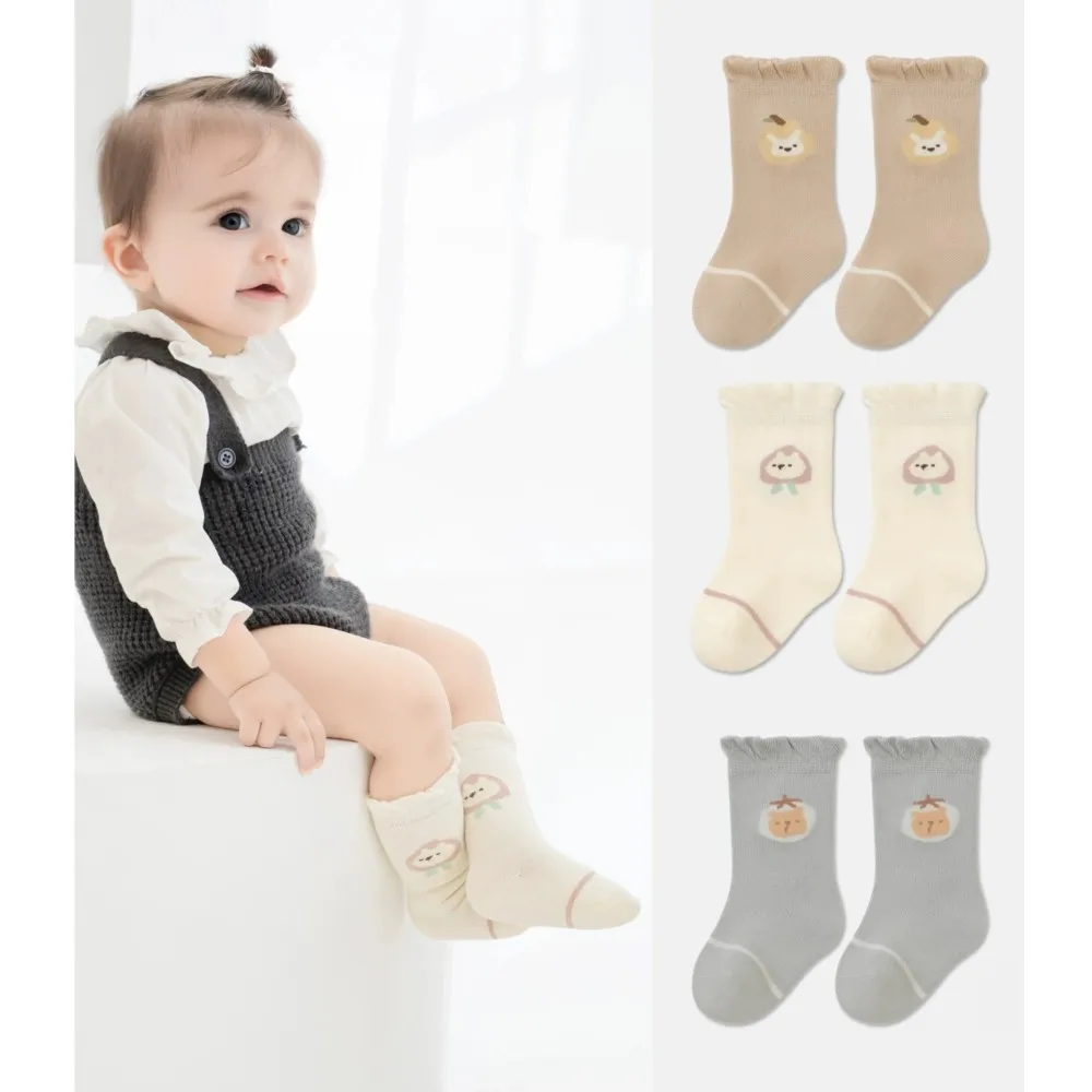 3 Pairs Toddlers Girls Frilly Socks Soft Cotton Baby Ankle Sock Flower Pattern Children Socks Anti Slip Infant Floor Sock 0-5Y