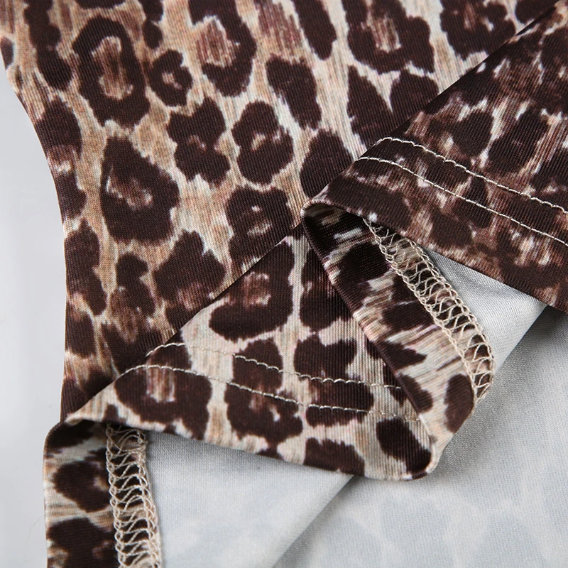 Off Shoulder V Neck Cute Y2K Sexy Leopard Top Tee Brown Vintage Aesthetic Slim Short Women Cropped T ShirtSleeve