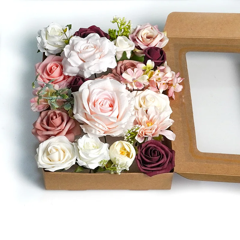 Yannew Künstliche blaue Seidenblumen-Kombi-Box-Set mit Stielen für selbstgemachte Hochzeitstorte, Brautsträuße, Party, Tischdekoration – Detail 36