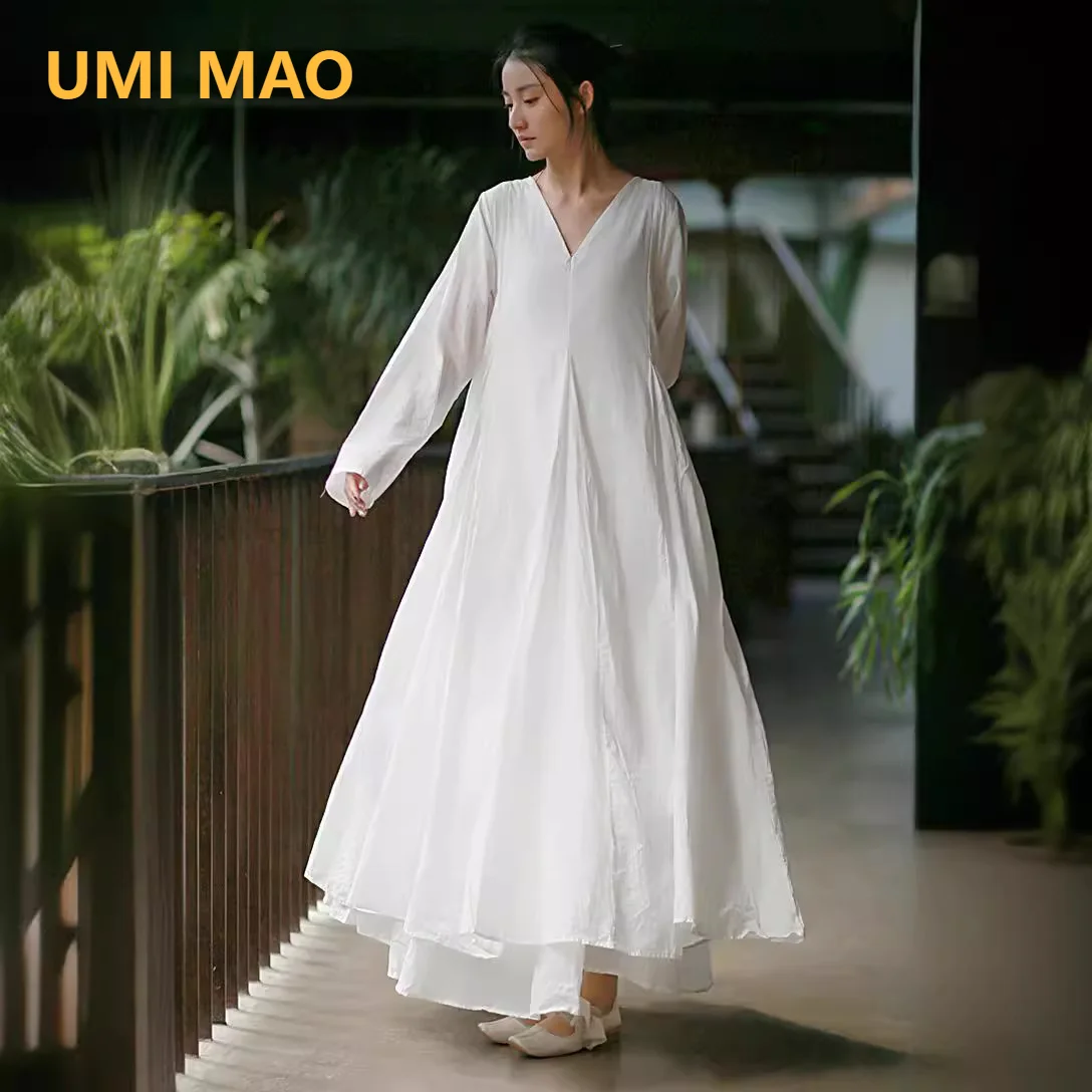 

UMI MAO 2024 Spring Summer New Cotton Dresses Women's Wear Small Warmth Cool Air All Cotton Double Layer Long Sleeved Dress