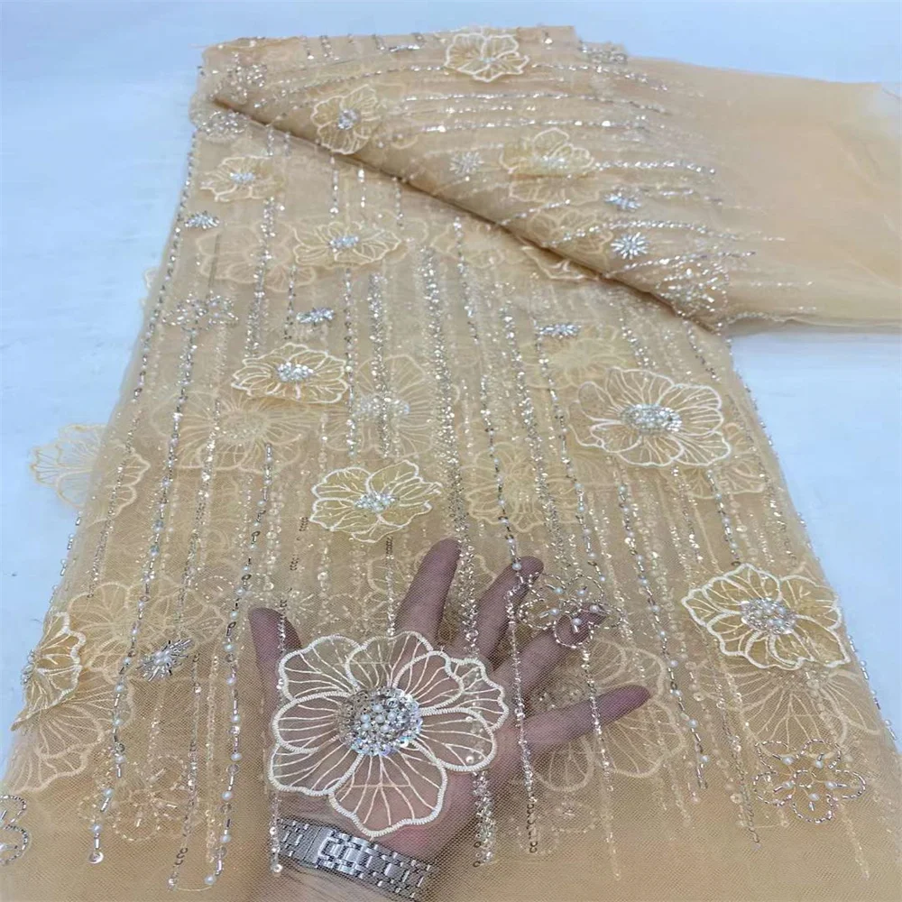 

5 Yards/Lot African Lace Fabric 2024 High Quality Lace New Nigerian 3D Flower Tulle Lace Fabric For weeding Bridal Dress dp