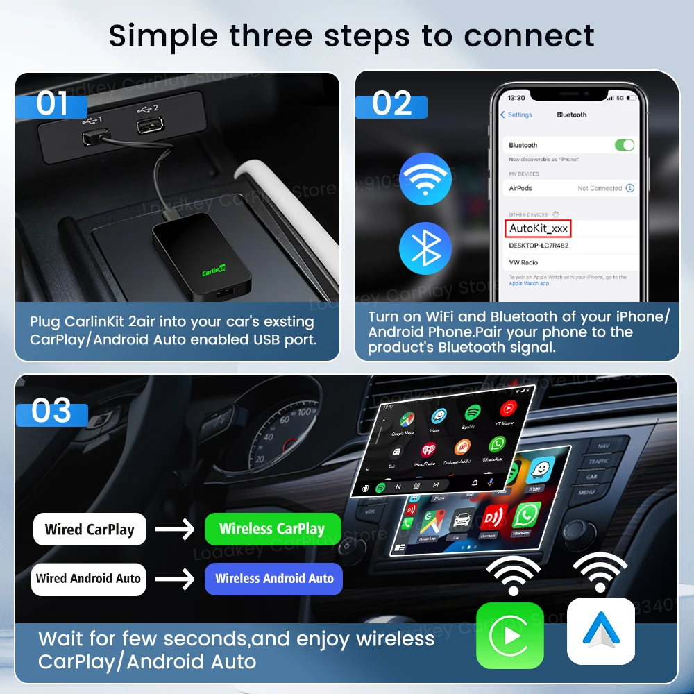 Carlinkit 5.0 Wireless Carplay Dongle For Peugeot 208 308 3008 2015-2022  Android Auto Draadloze Adapter Car Accessories 2024 - AliExpress