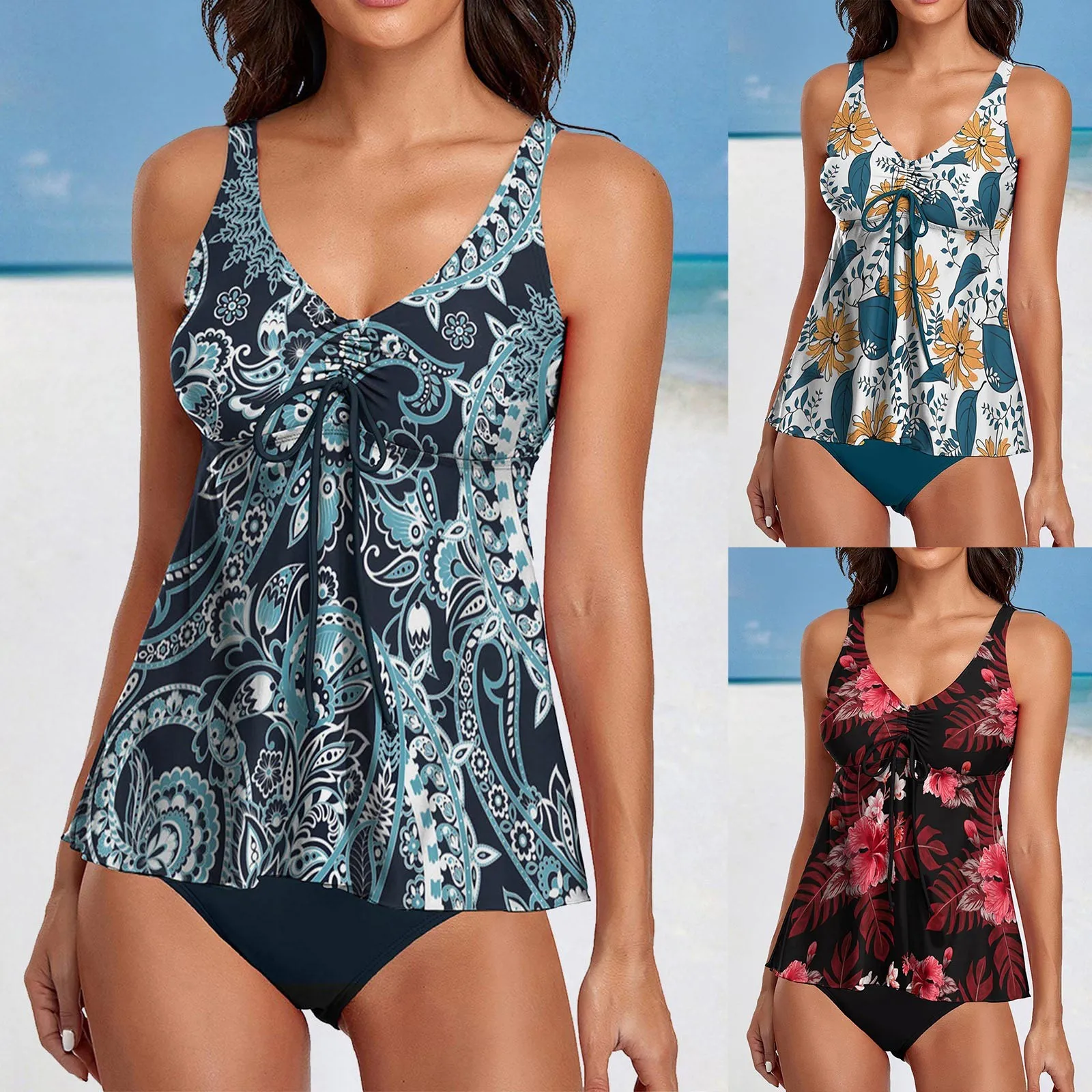 

Suits Control Tankini Flowy Bathing Tank Swimwear With Boyshorts Piece Swimsuits Top Two Tummy For Women Swimwears Tankinis Set