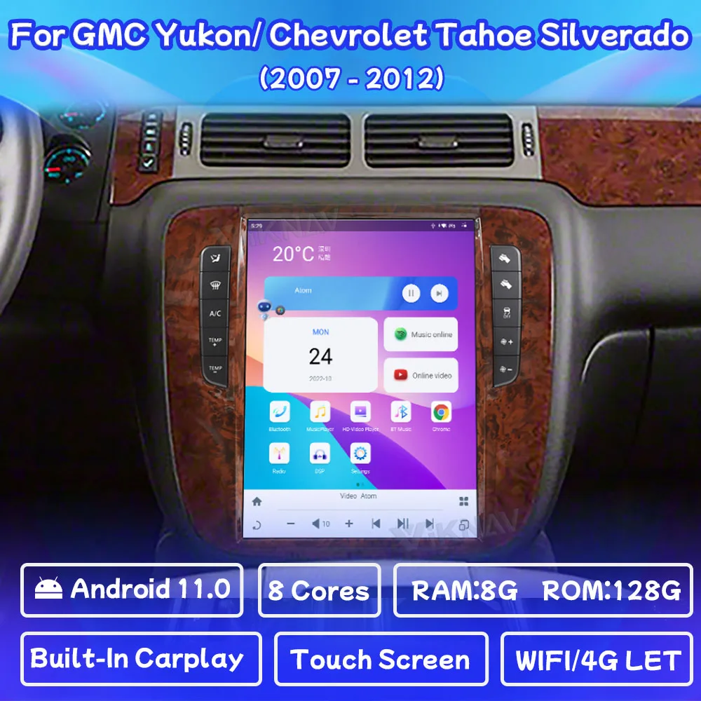 

Автомобильный радиоприемник 12,1 дюймов Android11 для GMC Yukon/ Chevrolet Tahoe Silverado 2007-2012 мультимедийный плеер GPS Carplay 4G WIFI головное устройство
