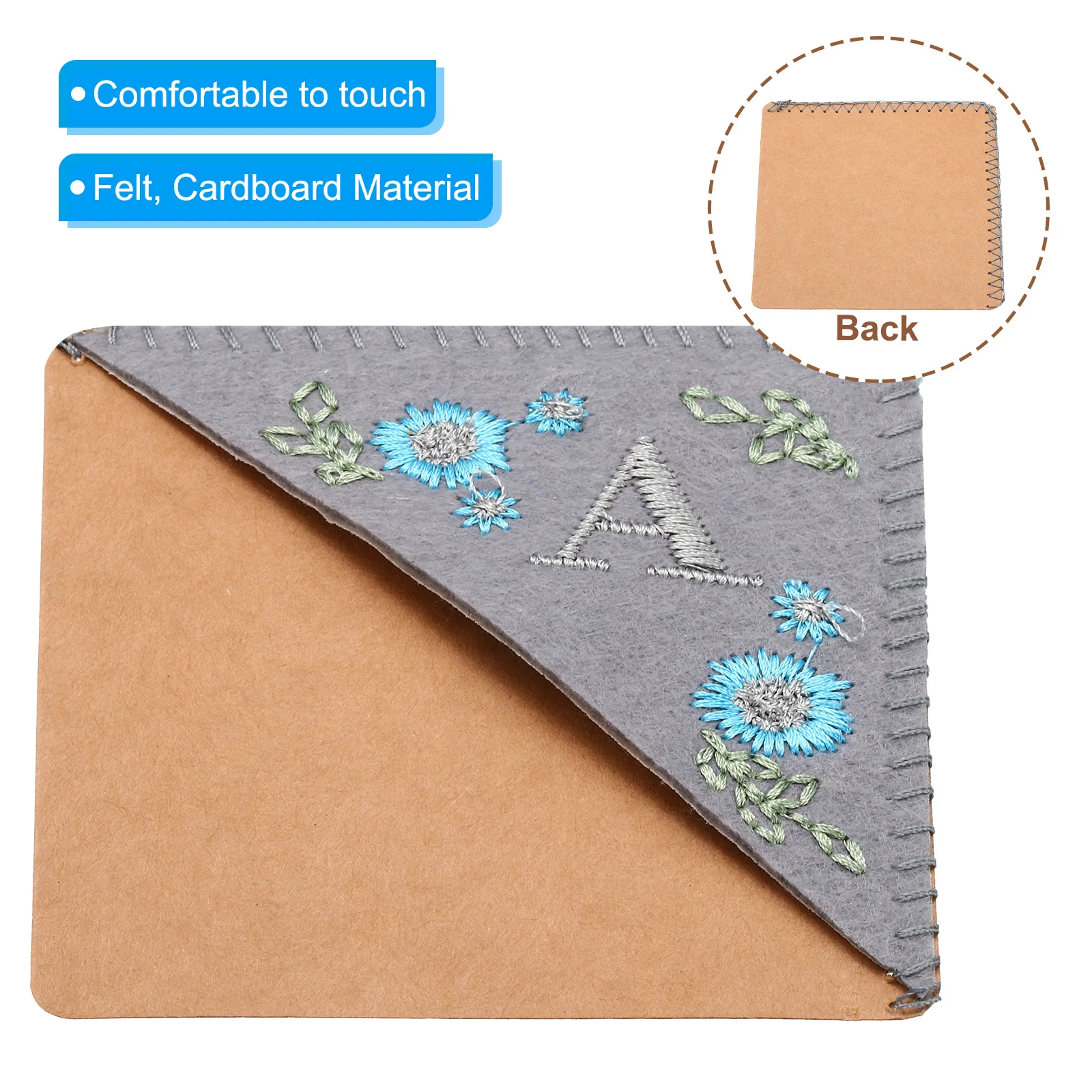Personalized Embroidered Corner Bookmark Cute Flower Felt Stitched Triangle Book Mark Page Marker for Book Lovers Teachers Grey