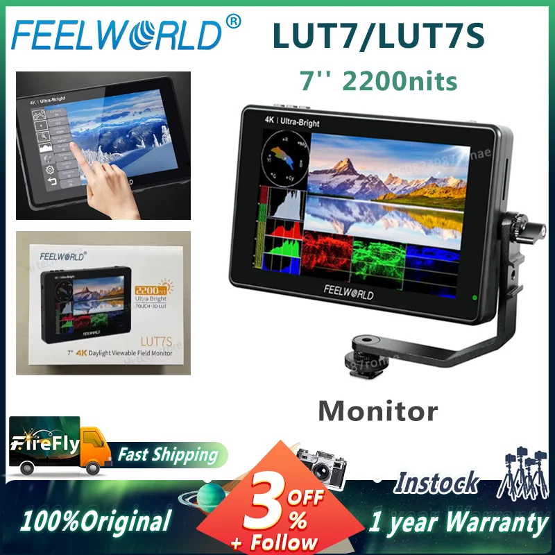 FEELWORLD LUT7 LUT7S PRO 7 Inch 2200nits 3D LUT Touch Screen DSLR Camera Field Director AC Monitor 4K HDMI-compatible for Gimbal