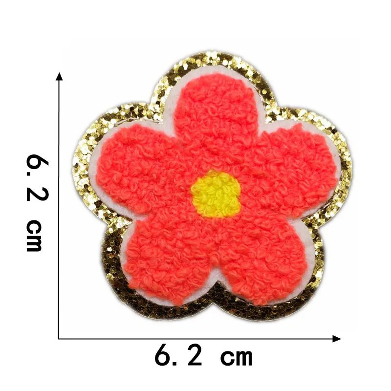 5PC/lot 8CM Flower Patches Towel Chenille Embroidery Garment Applique Iron  On Patch For Clothing Supplies Decorate Accessories