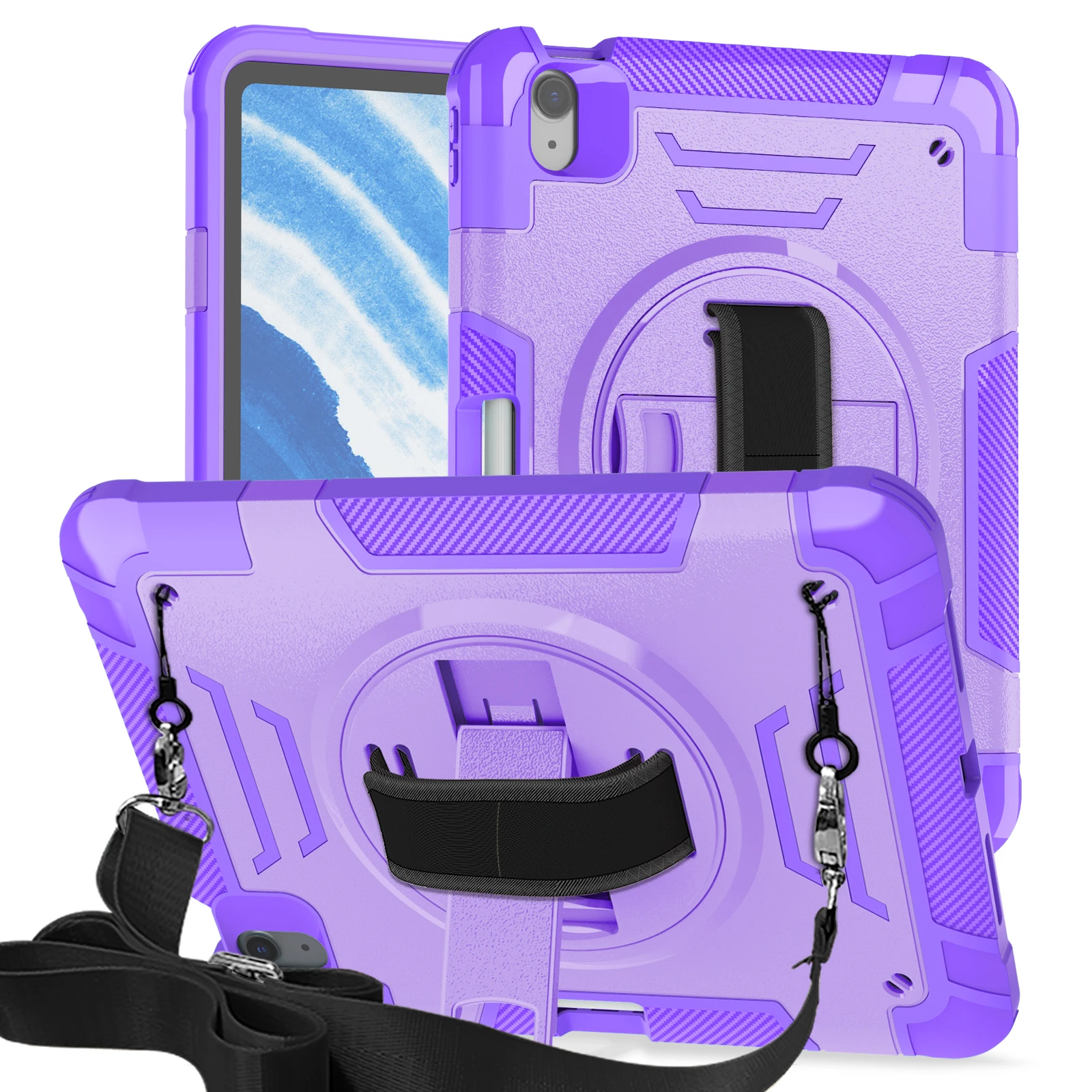 Full Body Shockproof Tablet Case with Rotating Hand Strap and Stand, 10.2-Inch