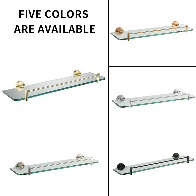 

Matte Black Bathroom Shelves Glass Shelf Wall Mount Shampoo Rack Organizer Shower Storage Rack Bathroom Accessories Rose Gold