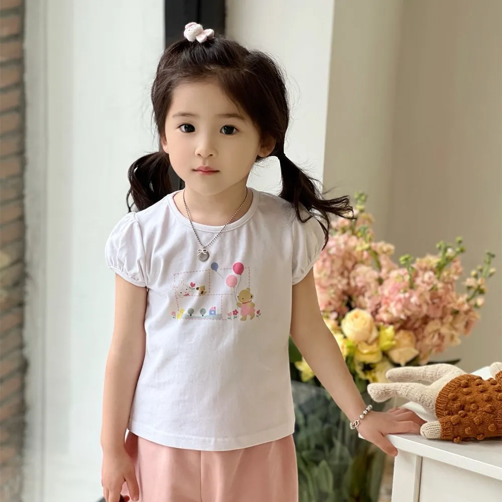 

Одежда для маленьких девочек, детские топы, хлопковая Футболка с мультяшным рисунком и коротким рукавом, белый летний топ