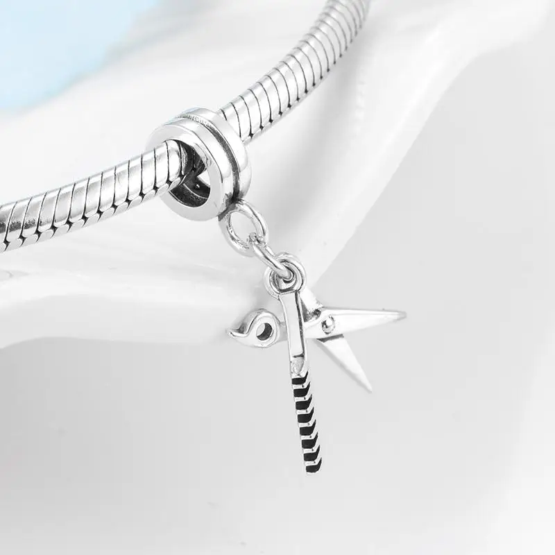 Fashion Women 925 Silver Hairdressing Tool Scissors and Comb Dangle Charms Beads Fit Original  Charm Bracelet Jewelry 5