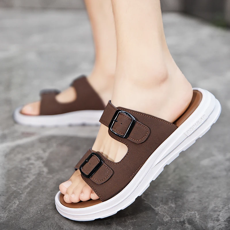 Fashion Slippers New Summer Genuine Cow Leather Men Shoes Lightweight Soft Beach Sandals Casual Men's Flip Flops