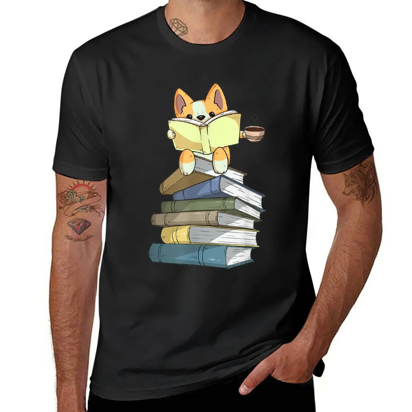 

New Welsh Corgi Books Coffee Dog Reading Lover Gift T-Shirt cute tops sweat shirt funny t shirts men long sleeve t shirts
