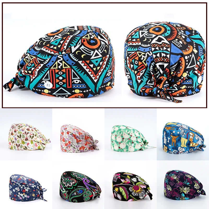 

Halloween Scrub Cap Printed Adjustable Cotton Beauty Salon Surgeon Dental Clinic Nursing Hat Women Men Surgical Caps Wholesale