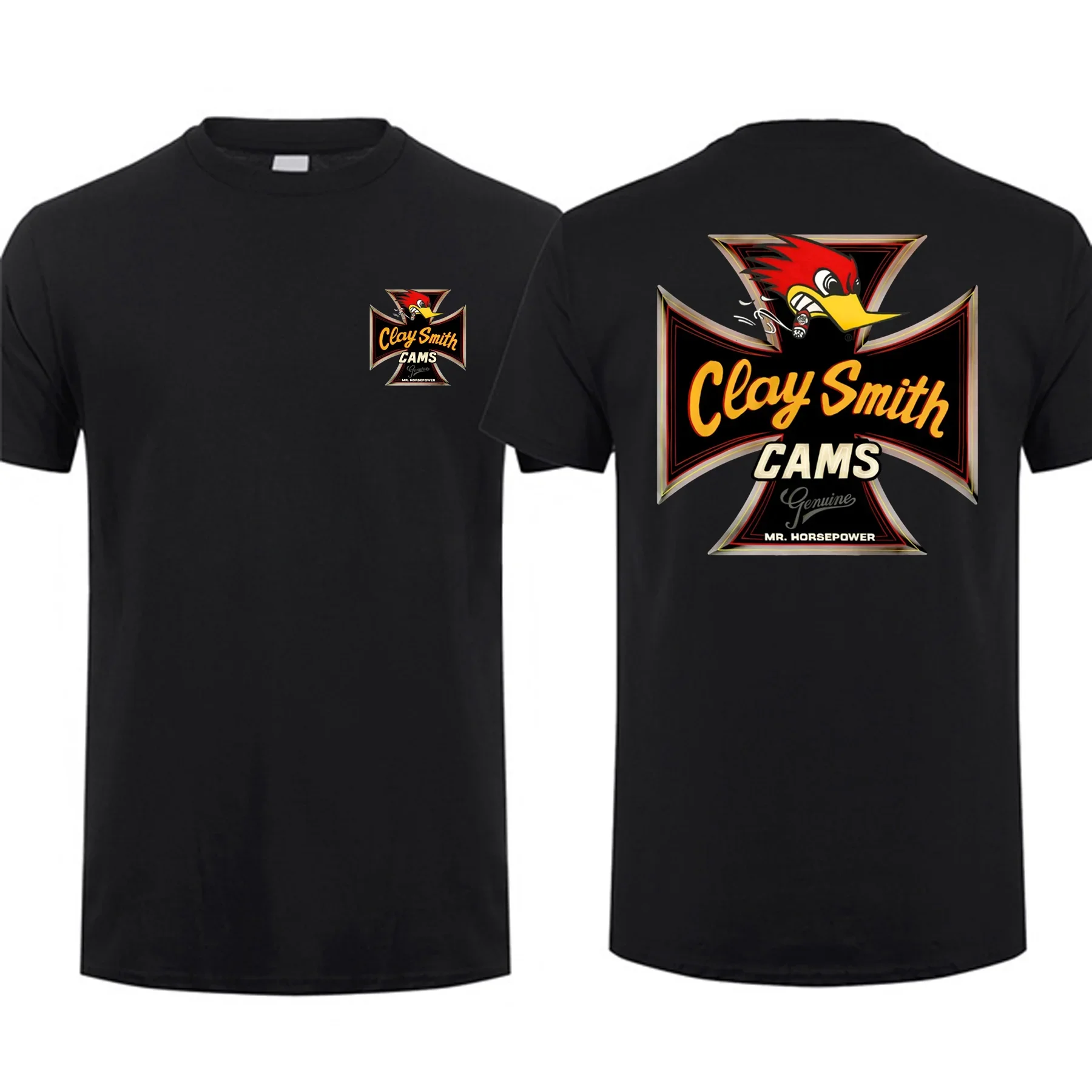 

Summer T Shirt Oversized Streetwear Essential Clay Smith Cams Iron Cross Black Round Sign Mr. Horsepower T-shirt Men T-shirts