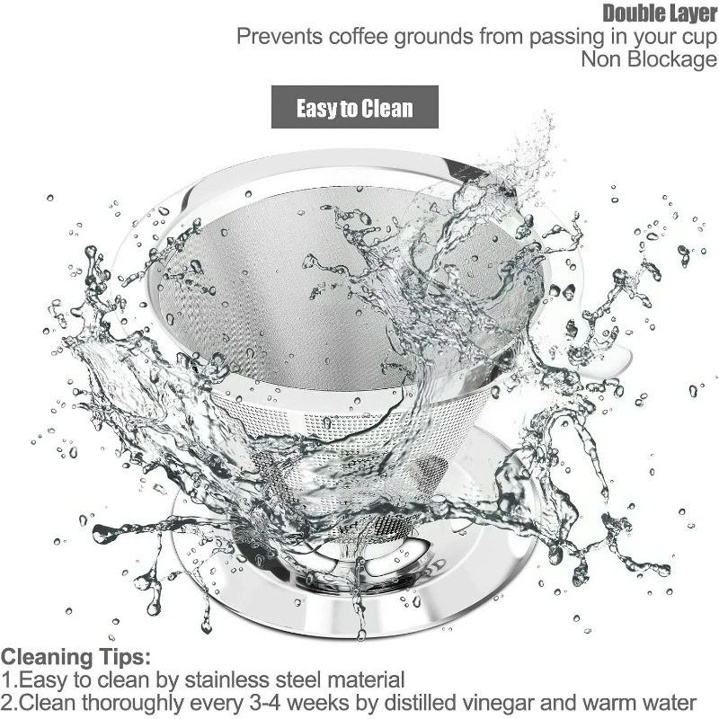 Pour Over Coffee Dripper 304 Stainless Steel Filter Paperless Reusable Filter Single Cup Fine Mesh Coffee Maker Home Made Tools 5