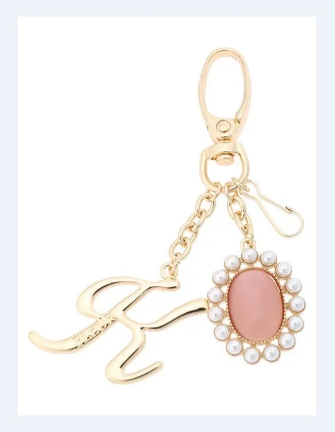 Japanese Style New Cute Pink Pearl Gem Keychain Bag Charms for Handbags Lady Girls Metal Chain Keyrings Bag Pendants