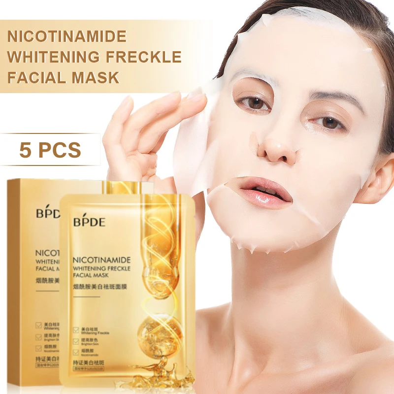 

Niacinamide Facial Mask Whitening Brightening Remove Dark Spot Moisturizing Shrink Pores Nourish Repair Face Skin Care 5pcs
