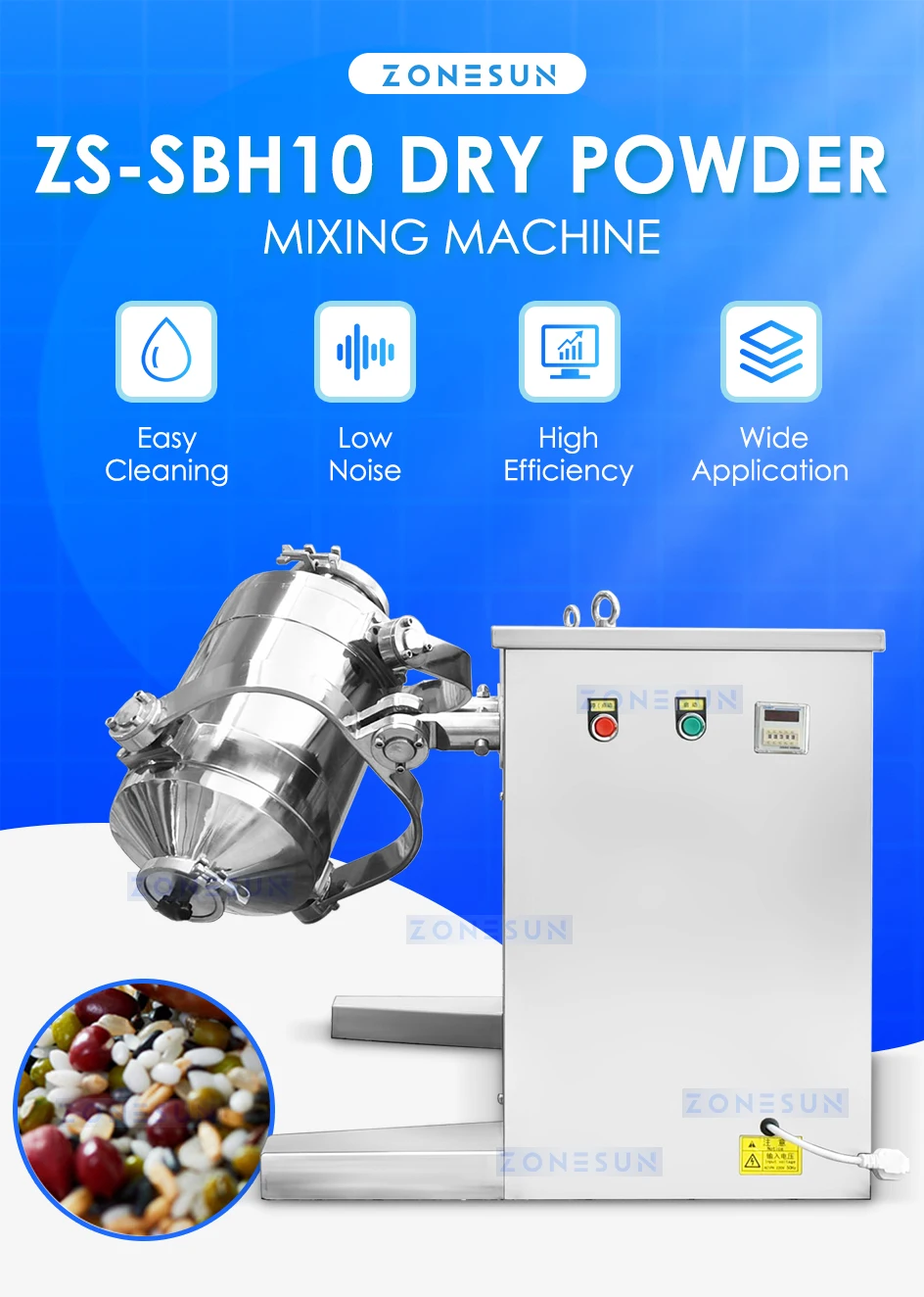 ZONESUN 3D Mixers Dry Powder Mixing Machine ZS-SBH10