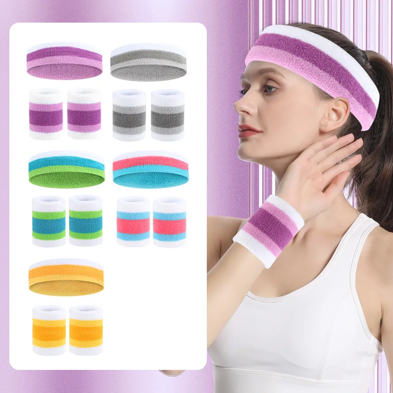 

Спортивная цветная повязка на запястье, комплект для фитнеса, полотенце, повязка на голову, поглощающая пот дышащая повязка на запястье для баскетбола и фитнеса