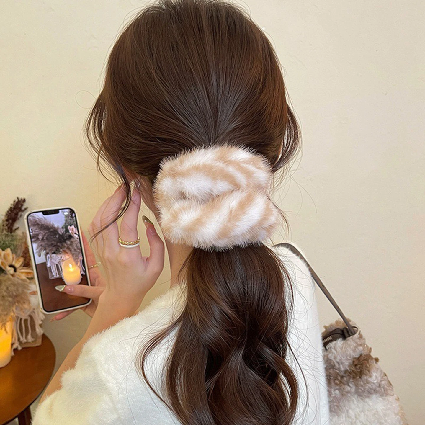 1pc Herbst und Winter Retro Mode Leopard Print Fuzzy Haar Scrunchie Hohe Elastische Plüsch Große Haar Krawatte für Frauen – Detail 4