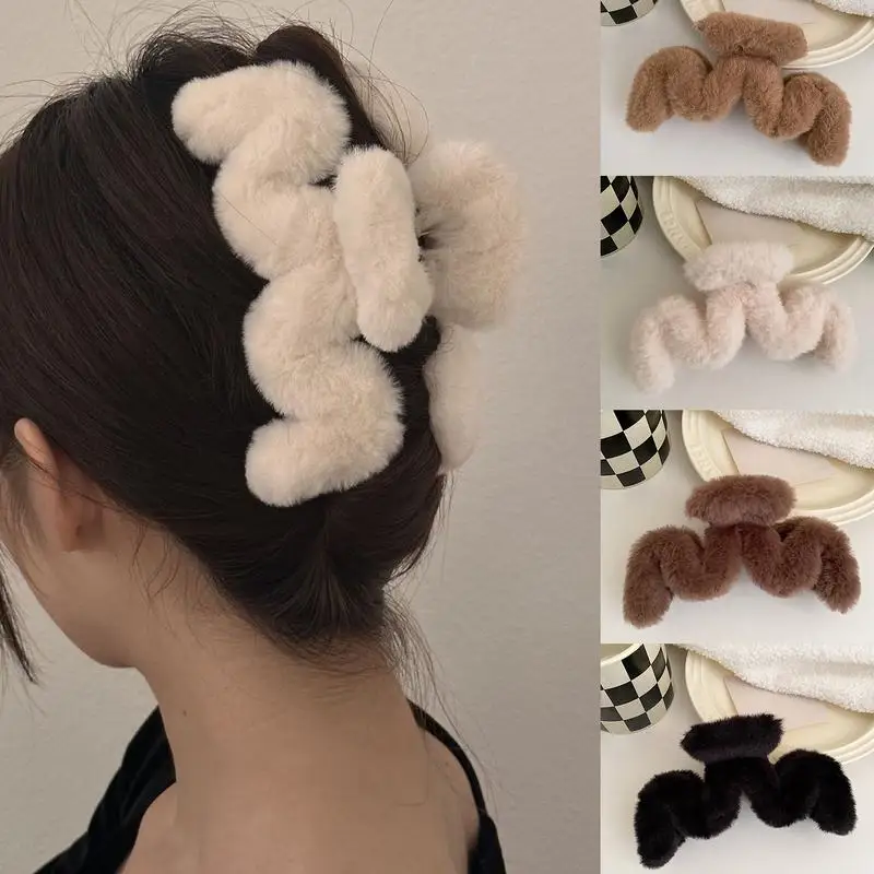 

Winter Plush Hair Claw Clips Elegant Acrylic Faux Furry Korean Hair Clip Stylish Elevated Grip Hair Pins Headwear Accessories
