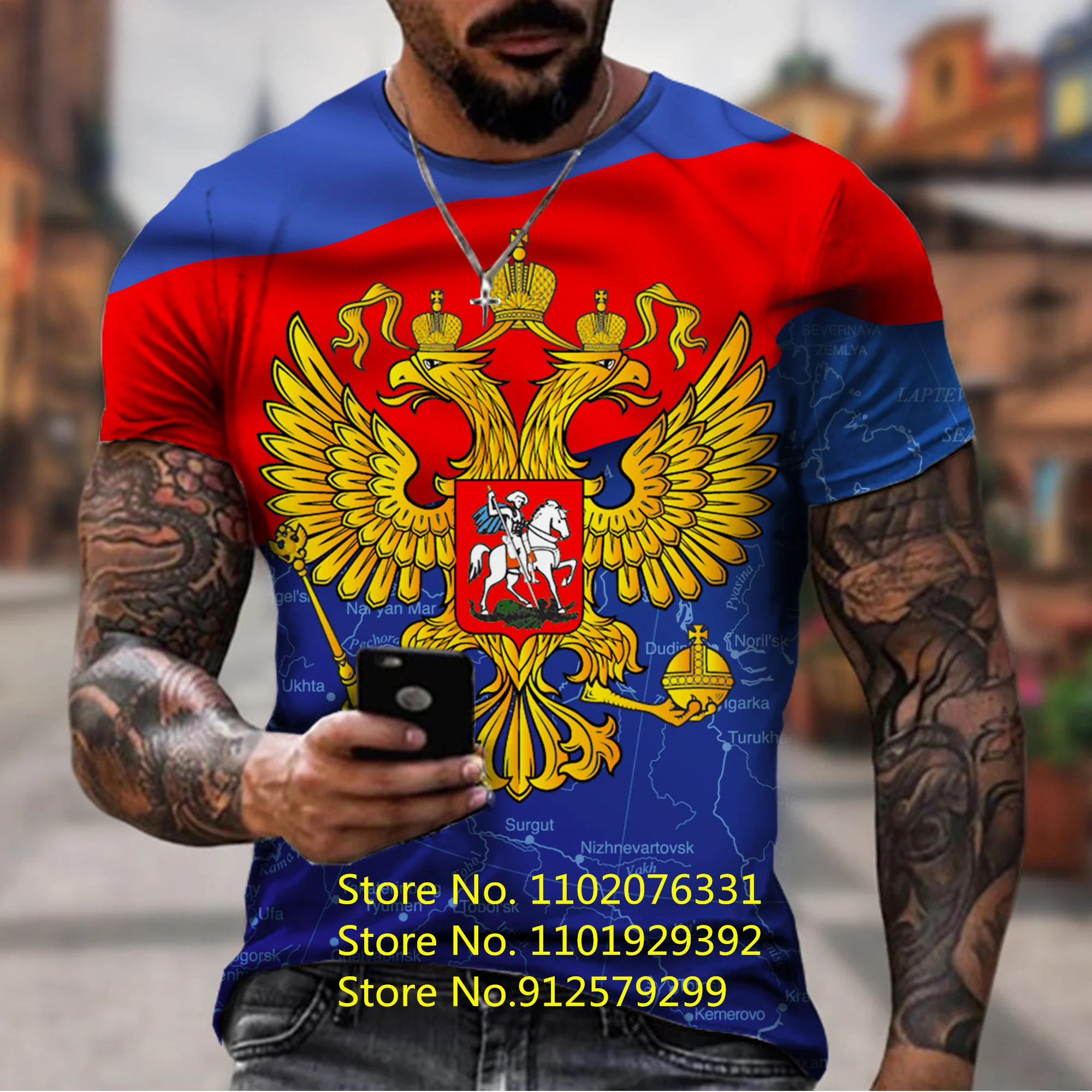 

2023 Russia Men T Shirt Sport Casual Short Sleeve 3D Russia Flag Printed Tee Shirt