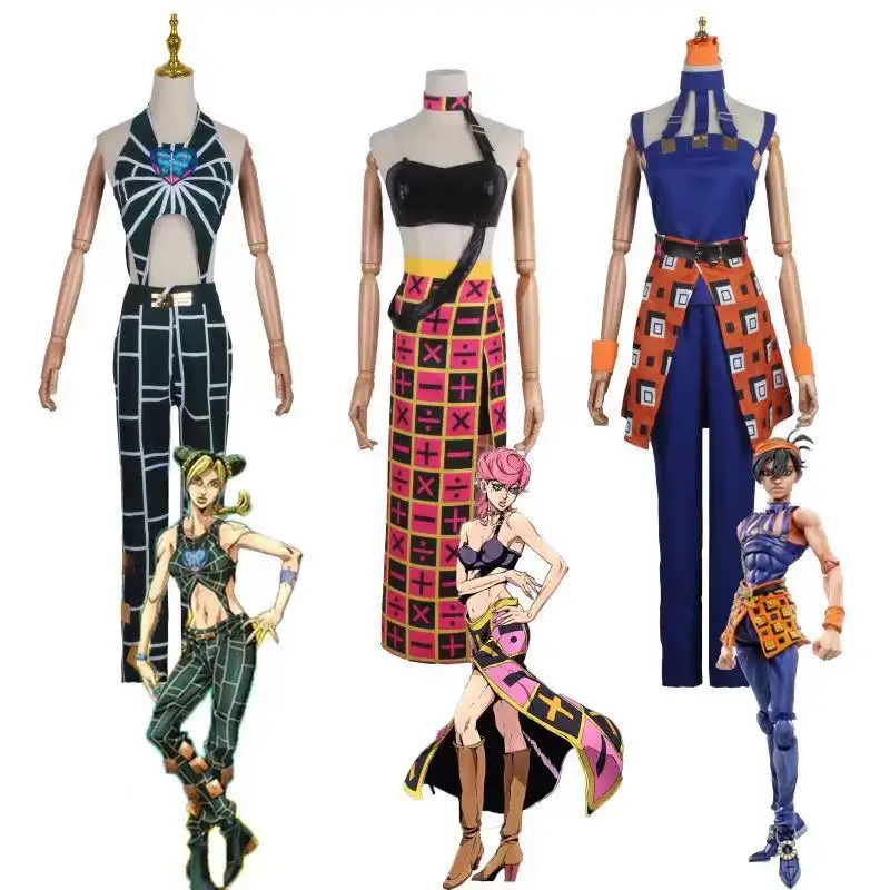 

Anime JoJo Bizarre Adventure Jolyne Cujoh Trish Una Narancia Ghirga Cosplay Costumes Halloween Party Set