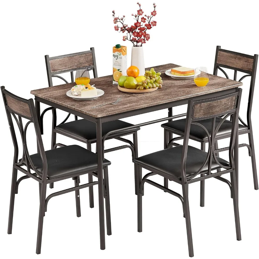 

VECELO 5-Piece Indoor Modern Rectangular Table Kitchen, Dinette, Breakfast Nook, Dining Set for 4, Classic Brown