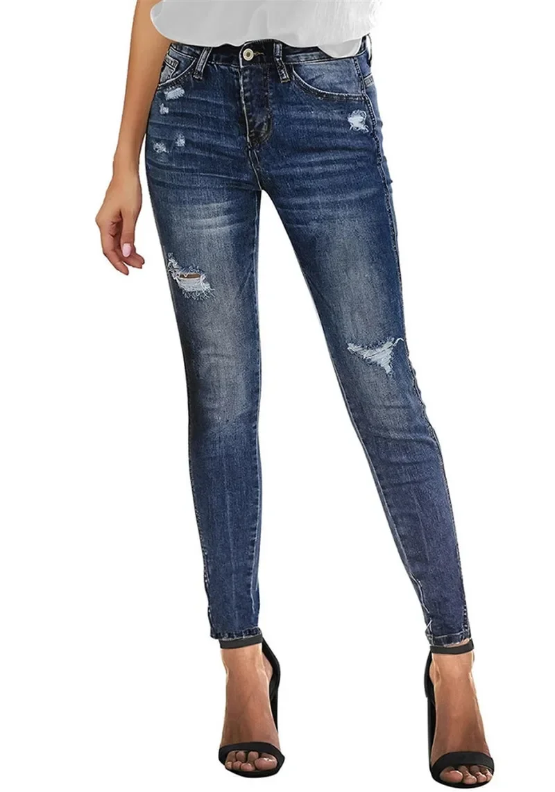 2024 New High Waist Jeans For Women Slim Stretch Ripped Distressed Denim Jean Bodycon Tassel Skinny Push Up Jeans Trousers Woman 3