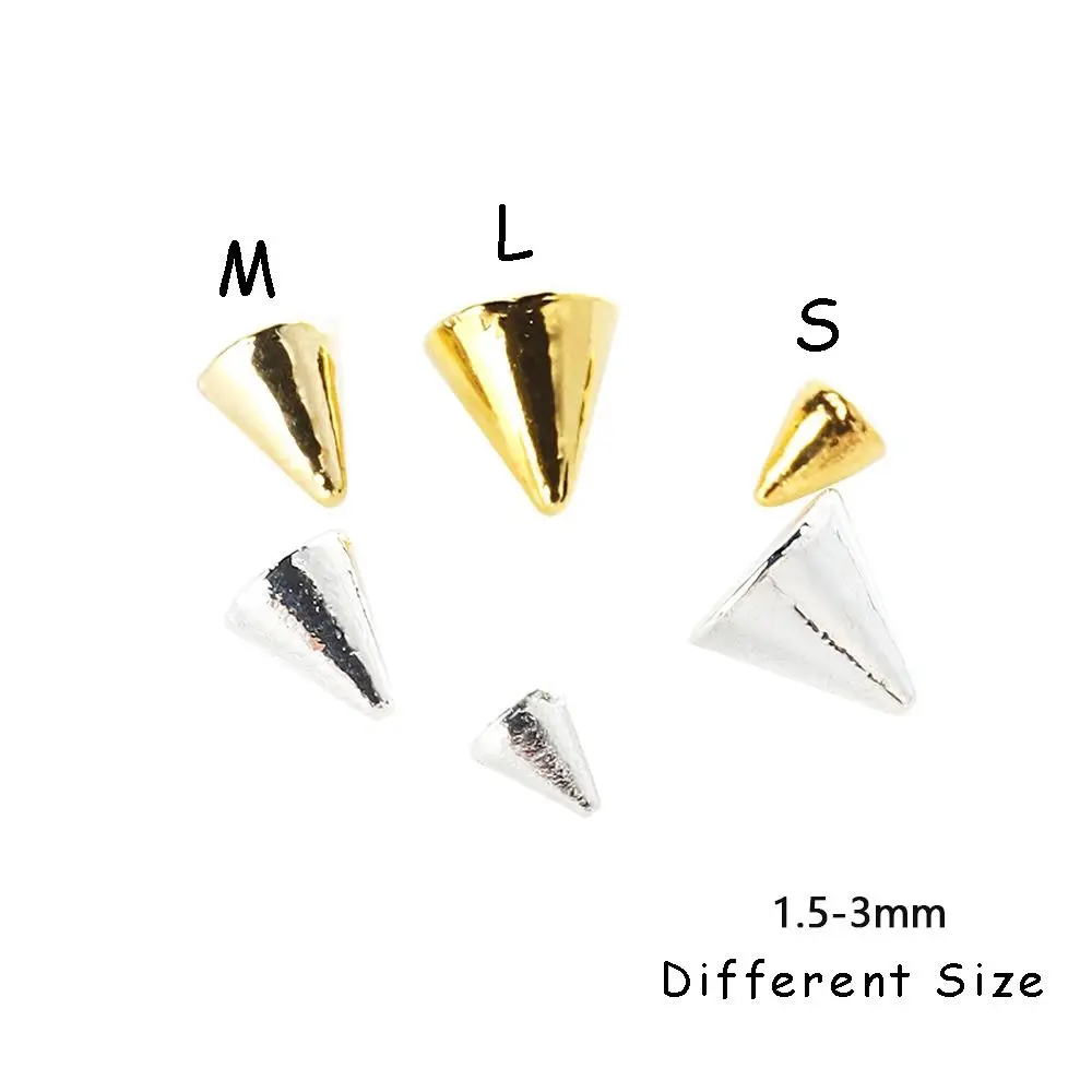 Appro150pcs/box Punk Cone Spike Nail Charms Studs Cool Girl Rock Mini 1.5-3mm Metal Gold Silver Rivet For DIY Nail Art Decorat