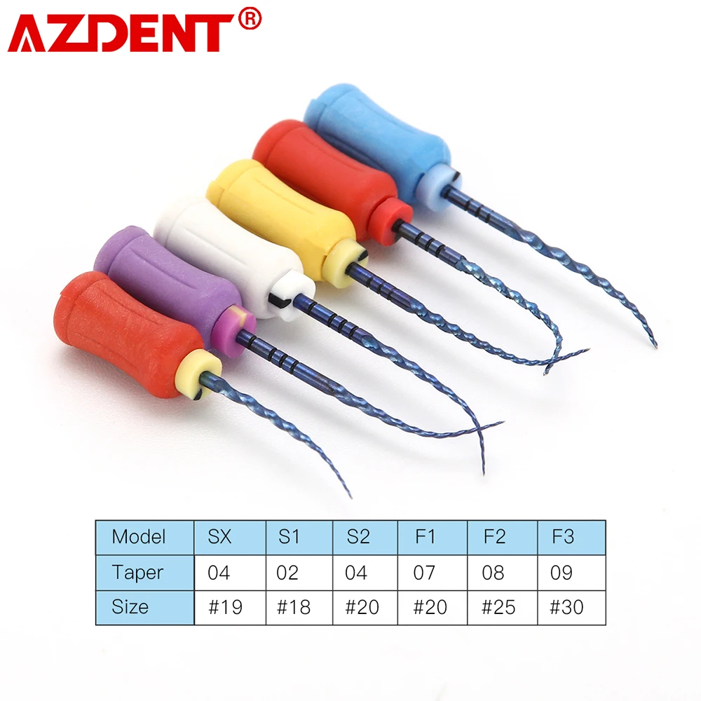 AZDENT 6Pcs/Box Dental Endodontic NiTi Hand Use Heat Activated Rotary File SX-F3 25mm Root Canal Super Files Dentistry Accessory