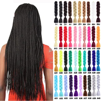 24 Inches Synthetic Fiber Pure Color Straight Jumbo Braids Hair Extensions For Women And Girl African Braiding Hair 1B 2# 4# 30 1