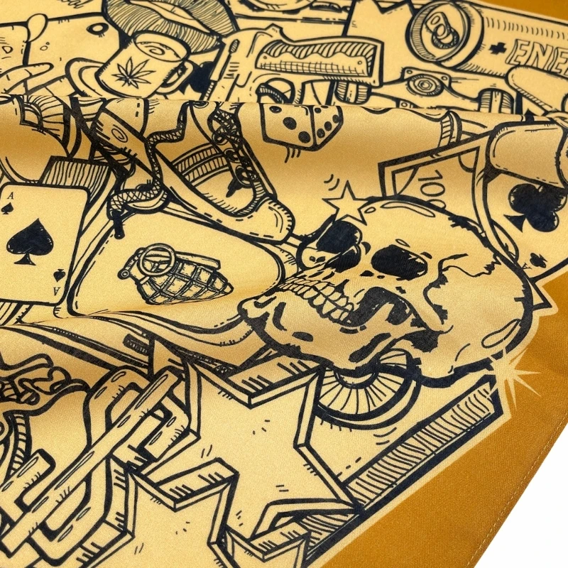 Retro Skull Pattern Bandana Head Scarf for Women Male Square Turbans Head Scarf Lightweight Yellow Street Hip Hop Headscarf 5