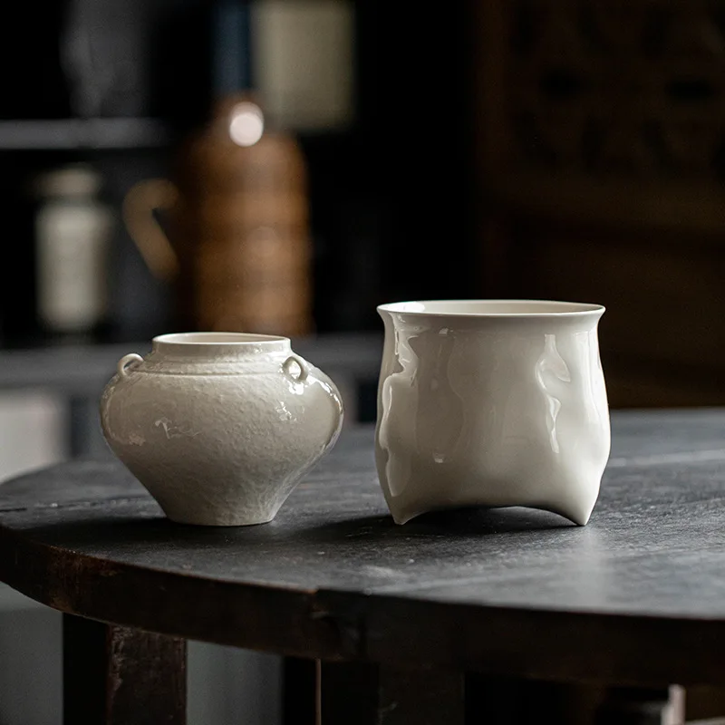 Plant ash tea washing retro handmade household tea residue bucket water tank ceramic building water open teacup washing tea