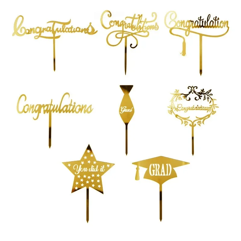 1pc Golden Cake Topper Graduation Congratulations You Did It Grad Decoration Acrylic Baking Accessories Party Supplies