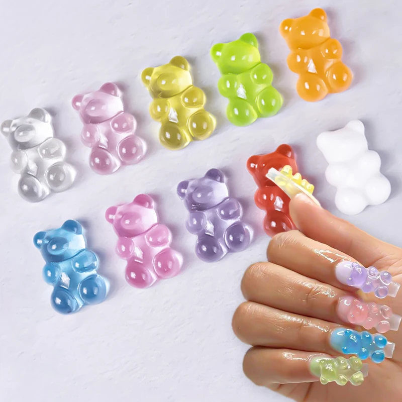 10Pcs/Lot Kawaii Jelly Gummy Bear Nail Art Charms Flower Sweet Mixed Candy  3D Nails Art Decoration Charms Luxury DIY Accessories