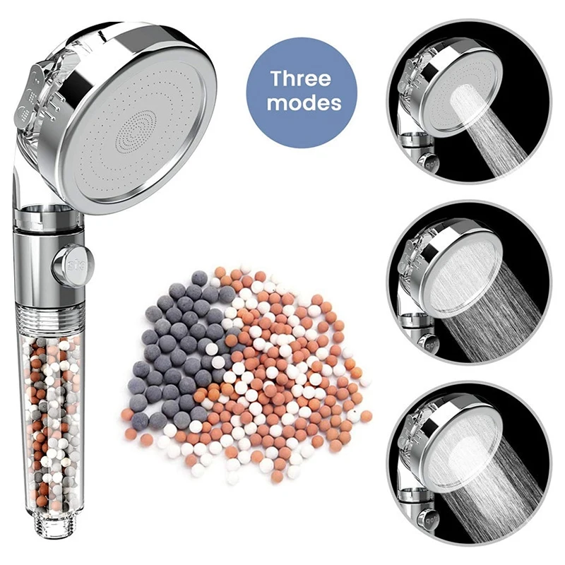 

3 Modes SPA Ion Filter Shower Head High Pressure Saving Water Handheld Shower Nozzle Premium Bathroom Water Filter