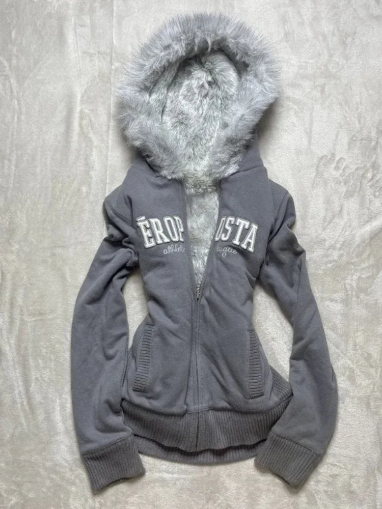 fur coat grunge  hoodie rock punk 平成ギャル DHgate.com:Womens Gothic Punk Fur Collar Zipper Hoodie