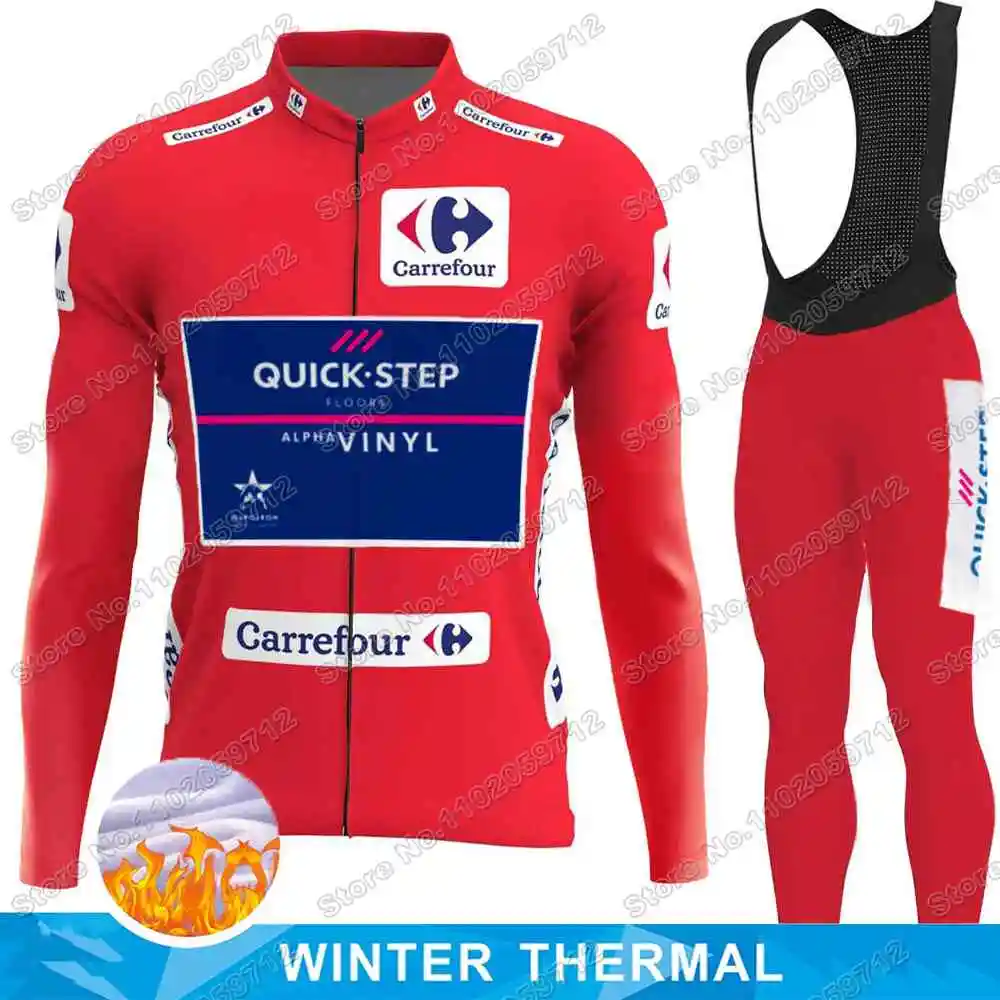 Quick Step Red Cycling Jersey Winter Set Spain Tour Cycling Clothing Men Remco Evenepoel Road Bike jacket Suit MTB Maillot
