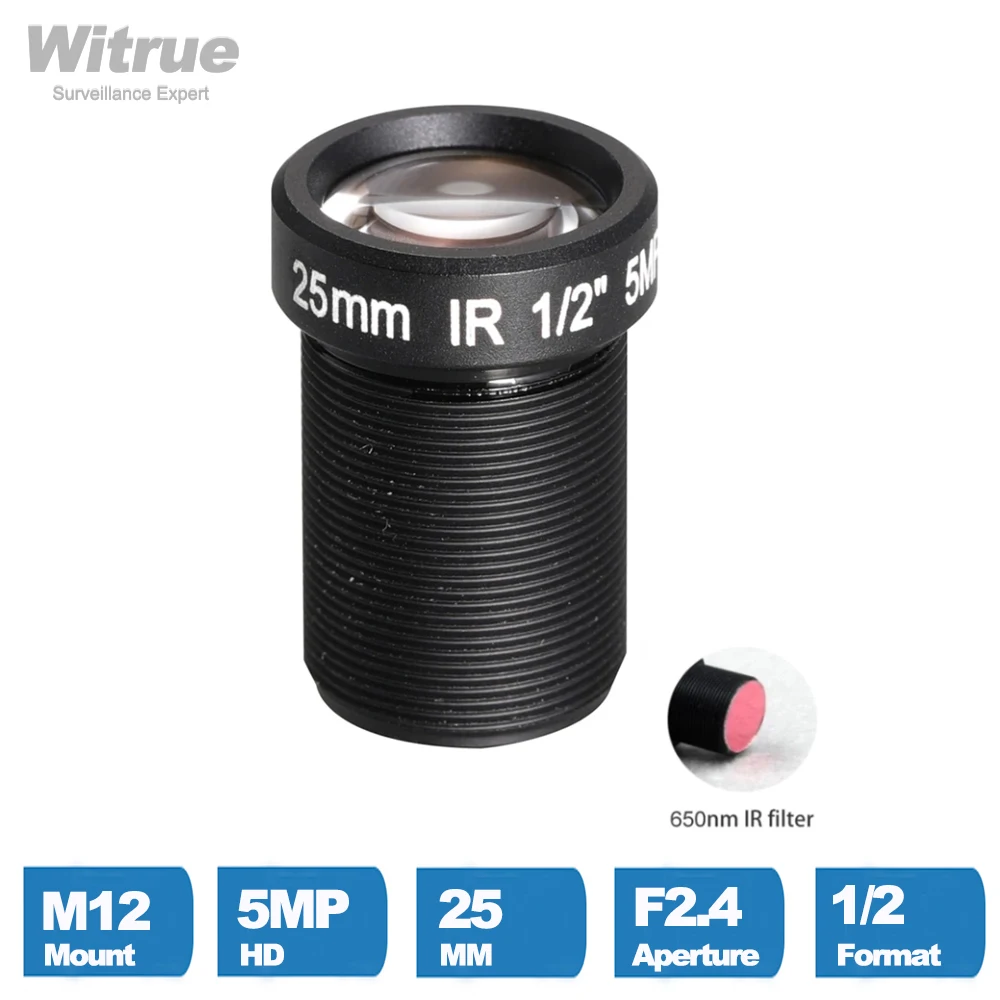 Camera Lens Witrue Action Camera Lens 5 Mega Pixel 25mm with IR filter M12 1/2" For EKEN SJCAM Xiaomi Yi Gopro Hero Sport Cameras